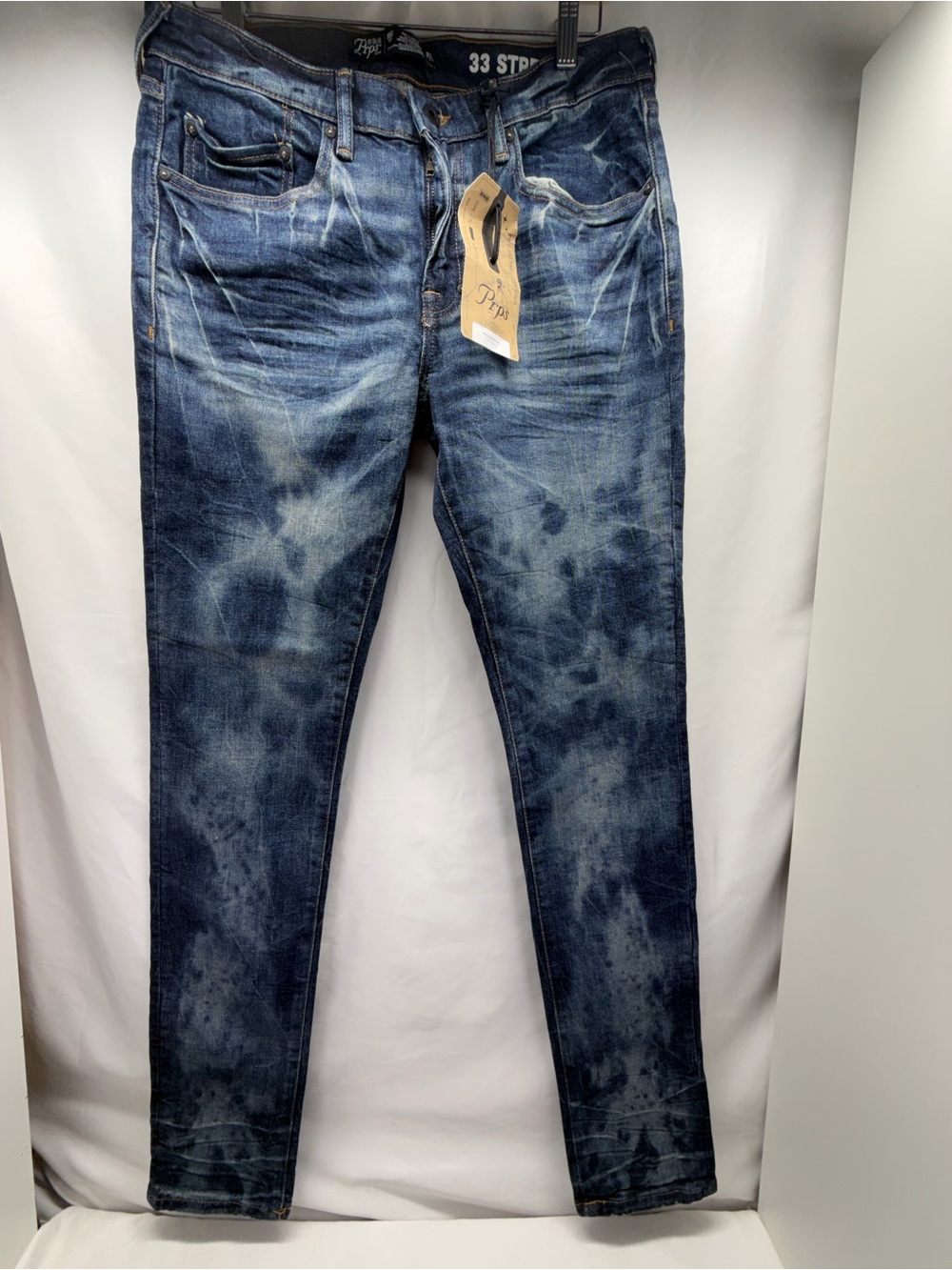 NWT PRPS Type R2 Slim Stretch Jeans Men's 33 Bleach Tie Dye Whiskered Denim